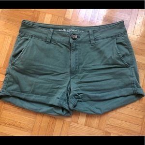 American eagle green khaki midi shorts